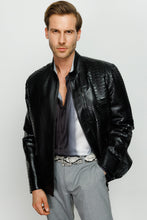 Load image into Gallery viewer, The Boss Pythn Black Leather Men Jacket