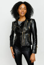 Load image into Gallery viewer, The Queen Pythn Skin Black Leather Women Jacket