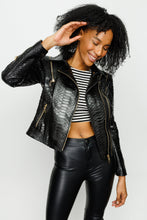 Load image into Gallery viewer, The Queen Pythn Skin Black Leather Women Jacket