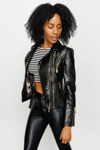 Load image into Gallery viewer, The Queen Pythn Skin Black Leather Women Jacket