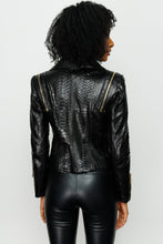 Load image into Gallery viewer, The Queen Pythn Skin Black Leather Women Jacket