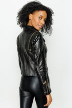 Load image into Gallery viewer, The Queen Pythn Skin Black Leather Women Jacket
