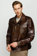 Load image into Gallery viewer, The Manteca Pythn Skin Brown Leather Men Jacket