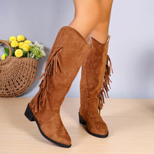 Load image into Gallery viewer, Women's Pointed-Toe Low-Heel Suede Long Boots – Slip-On Tassel Ankle Boots