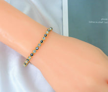 Load image into Gallery viewer, Round CZ and Enamel Evil Eye Adjustable Bracelet with Extender, Sku#LD288