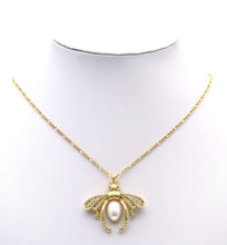 Load image into Gallery viewer, Large Pave CZ Gold Pearl Bee Insect Charm, Sku#LX147