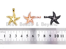 Load image into Gallery viewer, CZ Clear/Black Micro Pave STARFISH Pendant, StarFish Pave Pendant, Gold/Rose Gold/Silver/Gunmetal plated, 25x26mm, Sku#F422