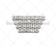 Load image into Gallery viewer, 6mm Silver Alphabet CZ Micro Pave Large Hole Spacer Beads, Cubic Zirconia Cube Letter Beads, Initial Letter Beads, sku#JL42