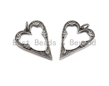 Load image into Gallery viewer, CZ Micro Pave Heart Hollow Out Pendant, Antique Silver Tone, Clear Cubic Zirconia Big Pave Heart Charm Pendant,35x46mm,sku#F1000C