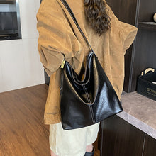 Load image into Gallery viewer, Korean-Style Large Capacity Textured PU Leather Bucket Shoulder Bag | Retro Soft Leather Handbag