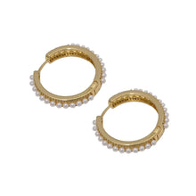 Load image into Gallery viewer, CZ Pearl Round Hoop Earrings, Sku#LD386