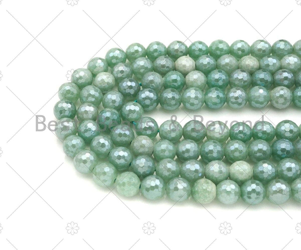 Mystic Plated Faceted Green Aventurine Beads,8mm/10mm Plated Green Aventurine Beads,15.5" Full Strand, SKU#UA211
