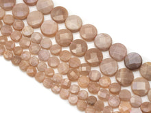 Load image into Gallery viewer, Natural Quality Faceted Coin Peach Moonstone Beads, Sku#HY5