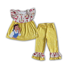 Load image into Gallery viewer, Cute princess flutter sleeve shirt yellow ruffle pants girls boutique clothing set
