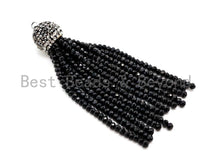 Load image into Gallery viewer, Black/Silver Crystal Beaded Tassel Pendants,Glass Crystal Beads,Pave CZ Rhinestone Cap, Tassel Necklace Enhancer, 3'' long, Sku#B67
