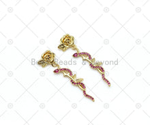 Load image into Gallery viewer, Fuchsia CZ Micro Pave Snake On Rose Flower Shape Pendant, 18K Gold Filled Snake Charm, Necklace Bracelet Charm Pendant,Sku#LK508