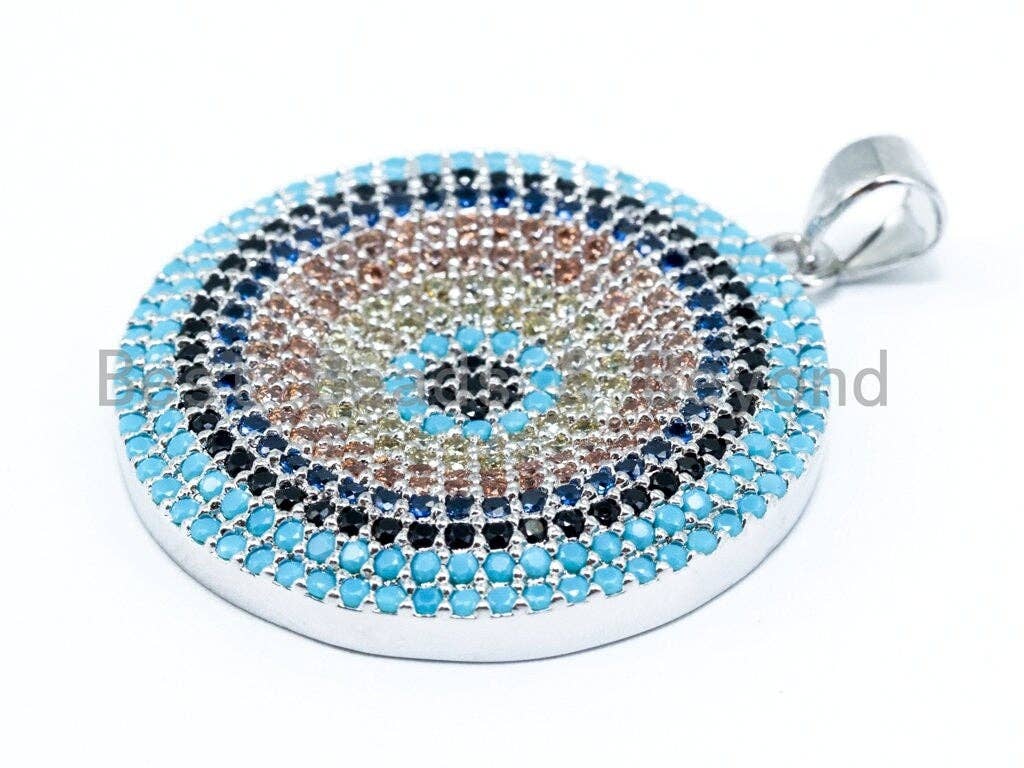 CZ Micro Pave Evil Eye Round Pendant, sku#L90