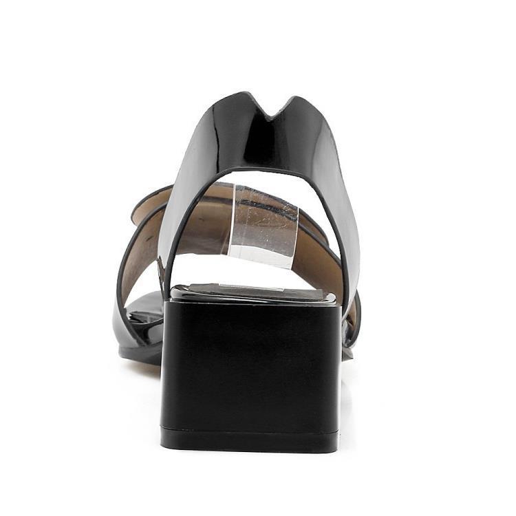 Women's Patent Leather Buckle Chunky Mid-Heel Open-Toe Sandals – Fish Mouth Heels
