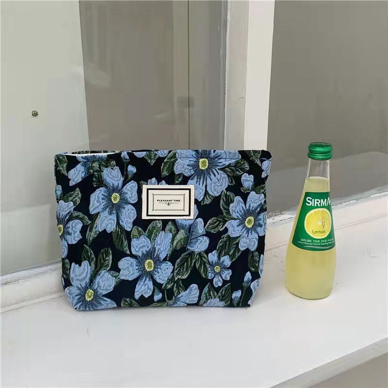Floral Storage Pouch - Premium Cotton Cosmetic Bag with Nylon Lining