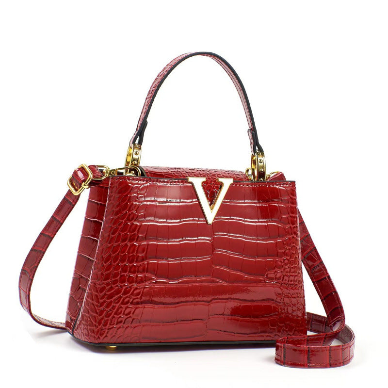 Minimalist Crocodile Pattern Tote Bag - Women's PU Leather Handbag with Zipper Compartment