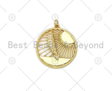 Load image into Gallery viewer, CZ Micro Pave Sun Light with Arrow Round Pendant,18K Gold Filled Charm,Necklace Bracelet Charm Pendant,27x29mm,Sku#L583