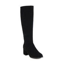 Load image into Gallery viewer, Women's Suede Chunky Mid-Heel Boots | Retro High Shaft Ankle Boots | Black Brown
