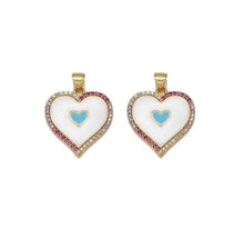 Load image into Gallery viewer, Gold Colorful CZ Enamel Blue Heart Charm, Sku#LK719