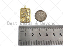 Load image into Gallery viewer, CZ Micro Pave Hand Rainbow Heart Moon On Rectangle Shape Pendant, Cubic Zirconia Rectangle Pendant, Gold Tone pendant, 16x26mm, sku#LK180
