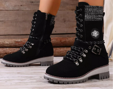 Load image into Gallery viewer, Women's Lace-Up Ankle Combat Boots – PU Leather Low Heel Military Style