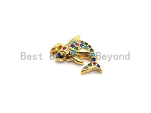 Load image into Gallery viewer, CZ Colorful Micro Pave Shark Pendant, Shark  Shaped Pave Pendant, Gold plated, 10x15mm, Sku#F728
