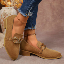 Load image into Gallery viewer, Women's Chunky Heel Suede Pumps – Elegant Metal Chain Pointed Toe Slip-On Shoes