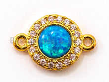 Load image into Gallery viewer, CZ Micro Pave Round connector/Link Finding, Blue Opal, CZ micro paved, Cubic Zirconia CZ Connector, 9x13mm, sku#A68