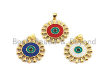 Load image into Gallery viewer, Enamel Colorful Sunflower Evil Eye Round Pendant,CZ Micro Pave Oil Drop pendant,Enamel pendant,Enamel Jewelry,26x27mm,sku#F974