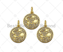 Load image into Gallery viewer, CZ Micro Pave North Star Moon Globe On Round Coin Shape Charm,Cubic Zirconia Medallion Charm, Necklace Bracelet Charm,12x14mm, Sku#LK234