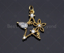 Load image into Gallery viewer, CZ Micro Pave Flower On Star Charm/Pendant, Star Shape Charm, Gold Star Pendant, Gold plated charm, mm, Sku#JL08