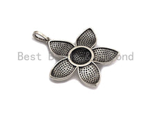 Load image into Gallery viewer, CZ Micro Pave Sakura Flower Pendant, Antique Silver Tone, Clear Cubic Zirconia Big Pave Flower Charm Pendant, 40x41mm,sku#F999C
