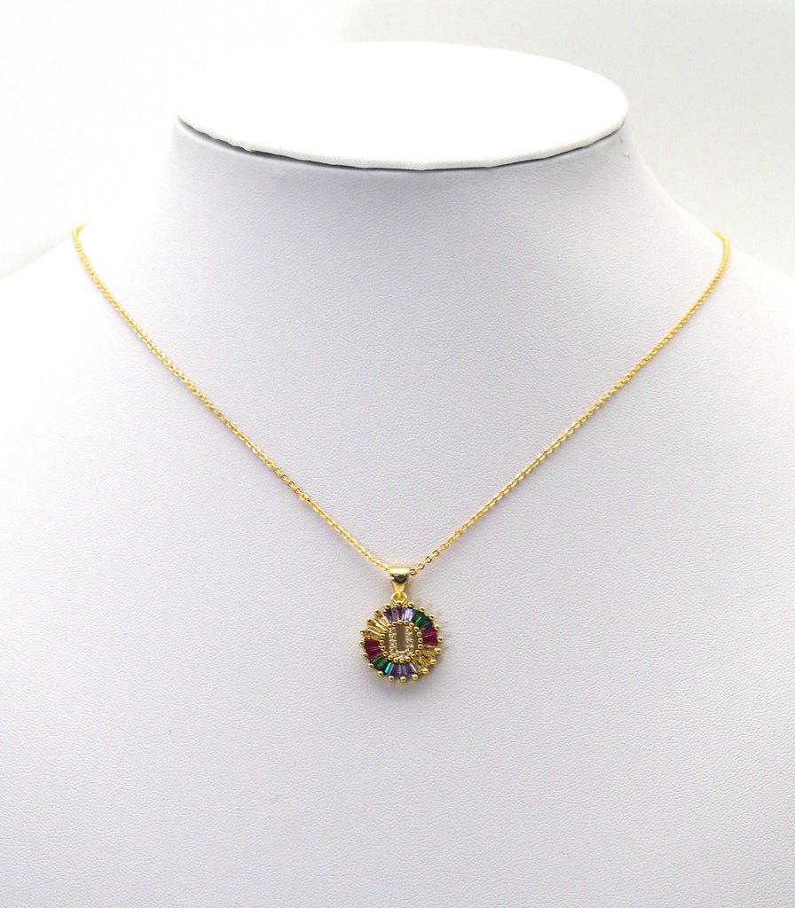 Colorful Baguette CZ initial Letters Round Charm, Sku#JL174