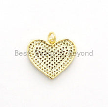Load image into Gallery viewer, CZ Micro Pave Heart Pendant/Charm, Cubic Zirconia Blue Fuchsia Black Green Heart Pave Pendant,18x21mm, sku#F560