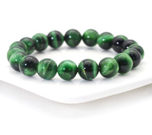 Load image into Gallery viewer, Natural Green Tiger Eye Round Smooth Stretchy Bracelet, Sku#