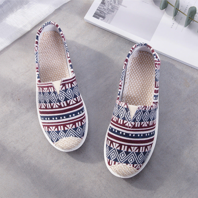 Women's Ethnic Print Canvas Slip-On Shoes | Lightweight Low-Top Flats