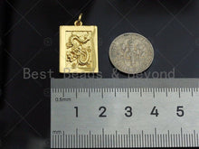 Load image into Gallery viewer, Shiny Gold Medallion Dragon Dog Tag Pendant, Dragon Rectangl