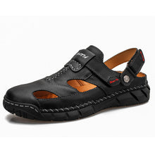 Load image into Gallery viewer, Men's Large Size Velcro Sandals – Split Cowhide Leather Upper, Rubber Sole, Sizes 38–48