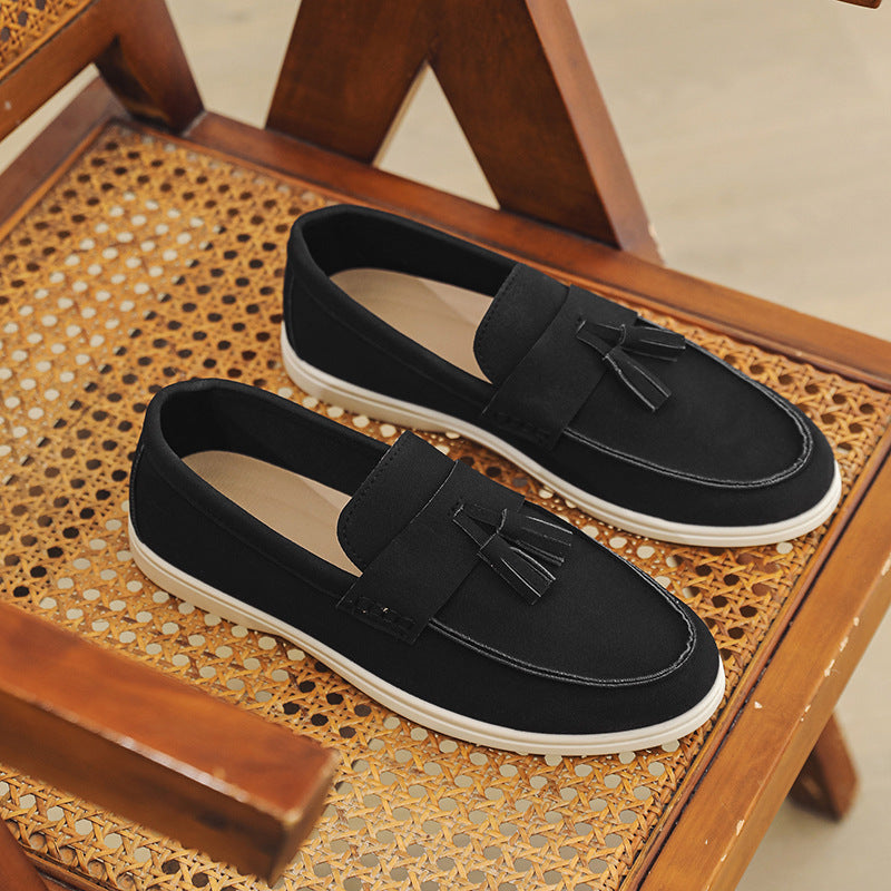 Men's Suede Slip-On Loafers with Tassel Detail - Business Casual Pointed Toe Shoes