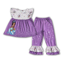 Load image into Gallery viewer, Cute princess flutter sleeve shirt purple ruffle pants girls boutique clothing set
