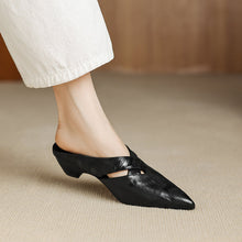 Load image into Gallery viewer, Women's Lambskin Pointed Toe Mules | Crisscross Low Heel Leather Slides