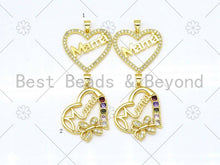 Load image into Gallery viewer, CZ Micro Pave MAMA On Heart Shape Pendant,18K Gold Filled Mama Charm,Mother's Day Necklace Bracelet Charm Pendant,27x25mm,Sku#LK388