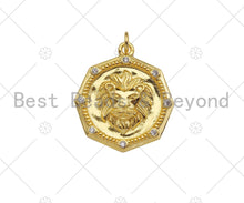Load image into Gallery viewer, Gold Filled CZ Micro Pave Embossed Lion Head On Round Shape Pendant,18K Gold Filled Lion Charm, Necklace Bracelet Pendant,21x25mm,Sku#LK338