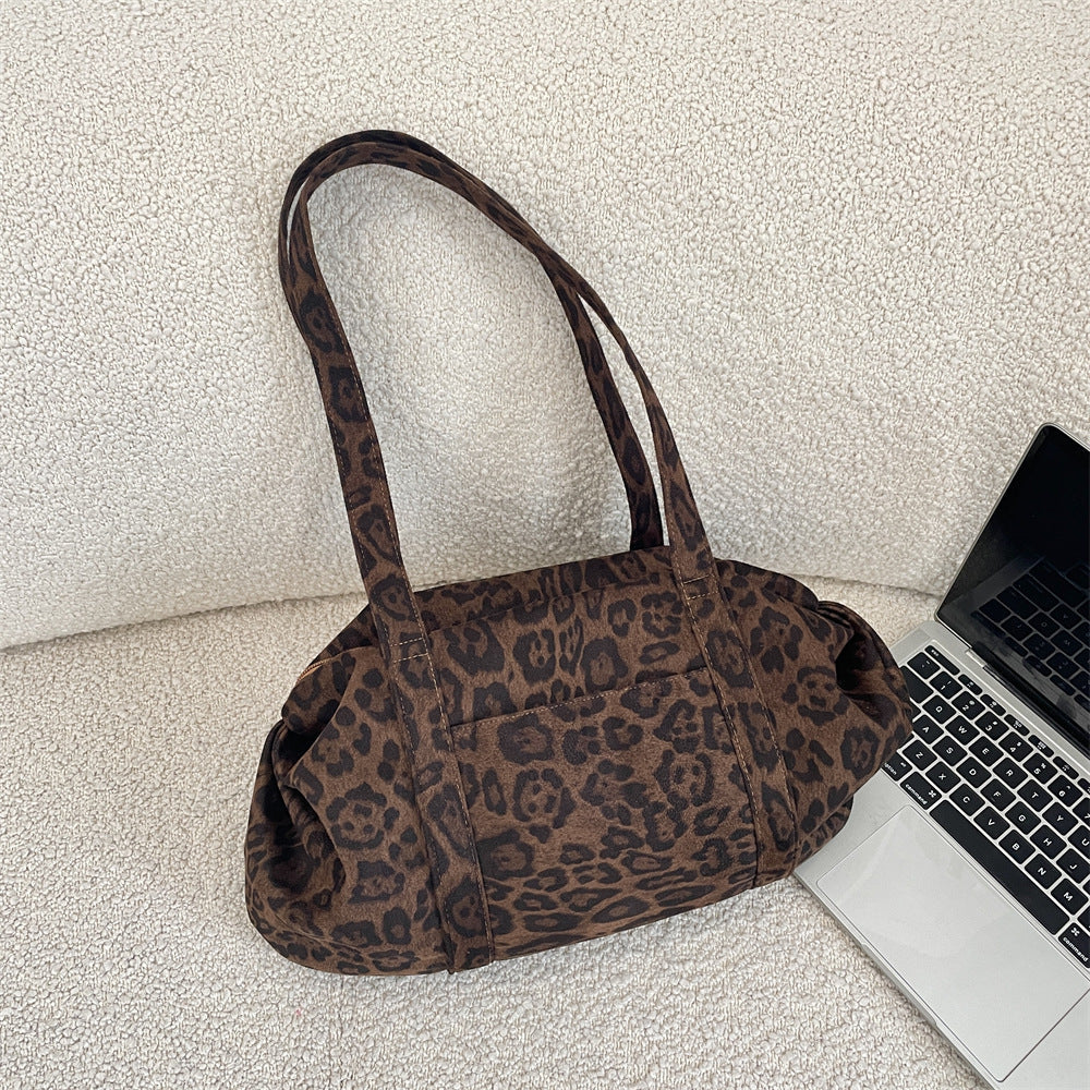 Women's Leopard Print Tote Bag - Soft Suede Shoulder Bag with Dual Straps