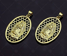 Load image into Gallery viewer, 18K Gold Virgin Mary On Oval Emblem Pendant, Hollow Out Oval Charm, Virgin Mary Pendant, Dianty Gold Medallion Charm,31x19mm, Sku#F1145