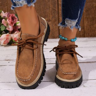Women's Lace-Up British Striped Loafers | Cow Suede Leather Shoes